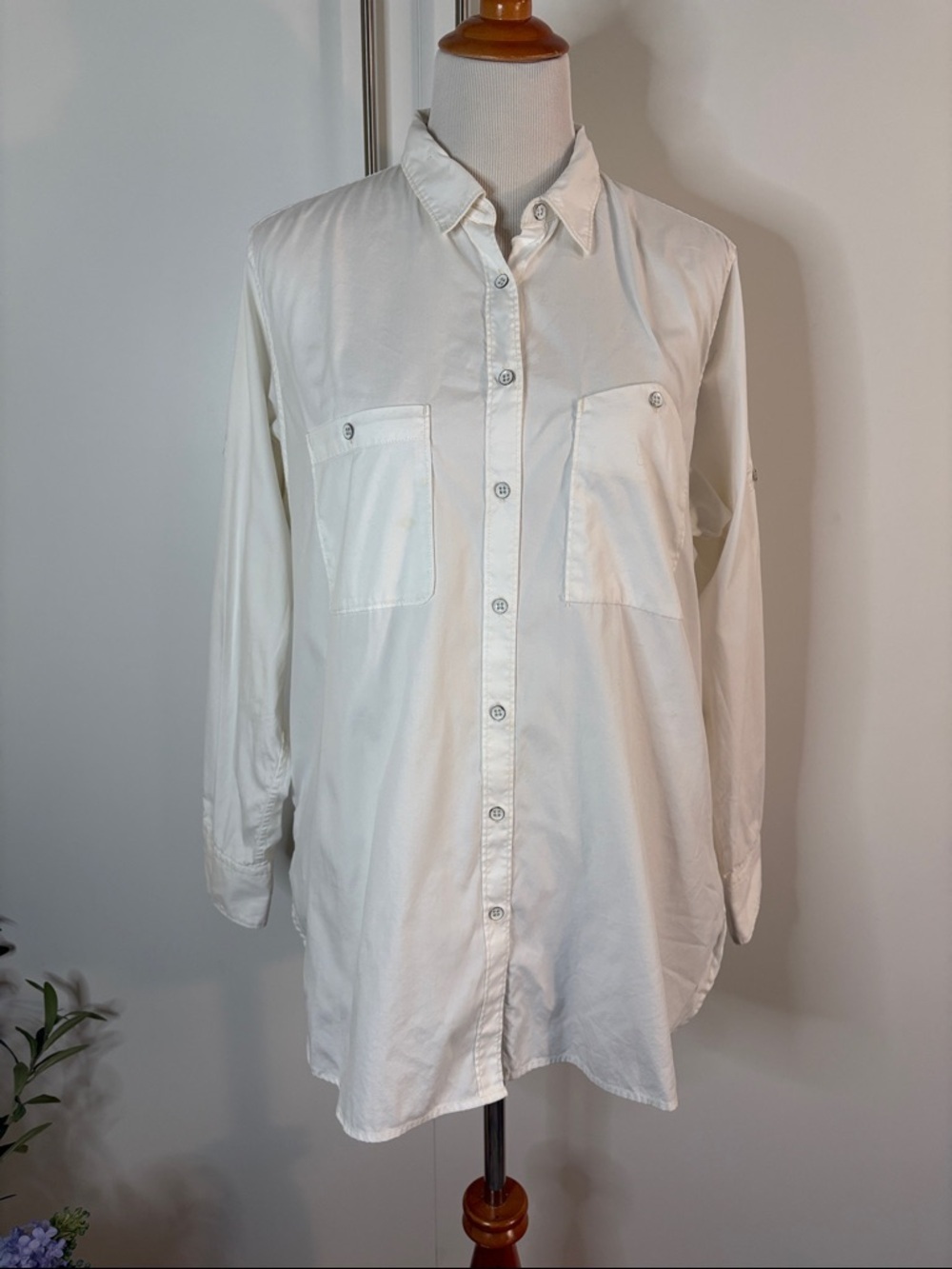 rag & bone Crisp White Button-Down Tunic Shirt with OnSeam Pockets | L